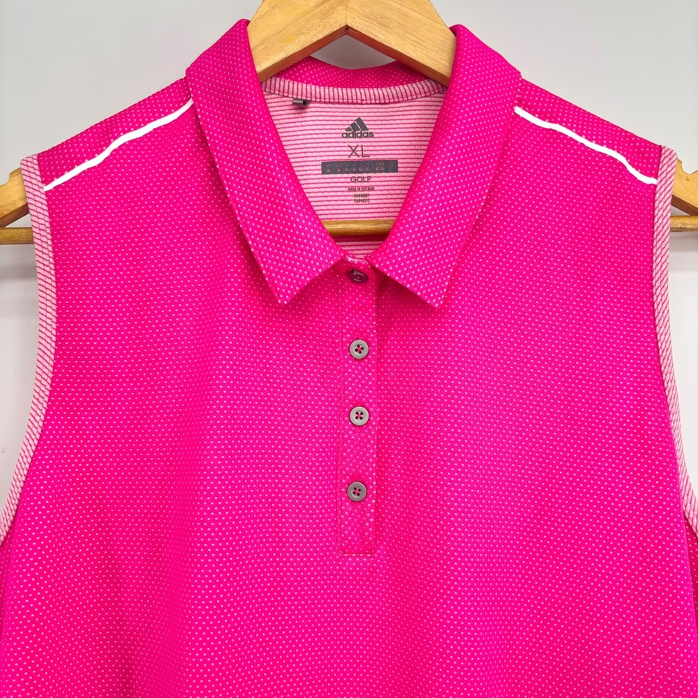 Adidas Golf Women Polo XL Collared Performance Sleeveless Pink Dot Athletic Top - Picture 3 of 9